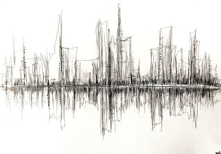 Serie Rêveries urbaines, Dessin original, 40x30 cm, pièce unique, signé