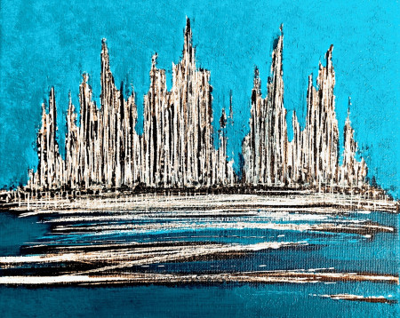 "Sérénité", Série Rêveries urbaines, peinture acrylique sur toile, 33x22cm, pièce unique , signée